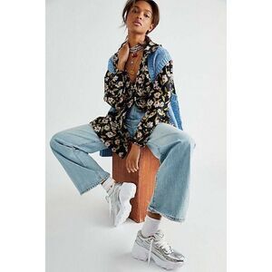 NEW FREE PEOPLE Sz XS CHARLIE PRINTED BUTTONDOWN TUNIC TOP MINI DRESS IN BLACK